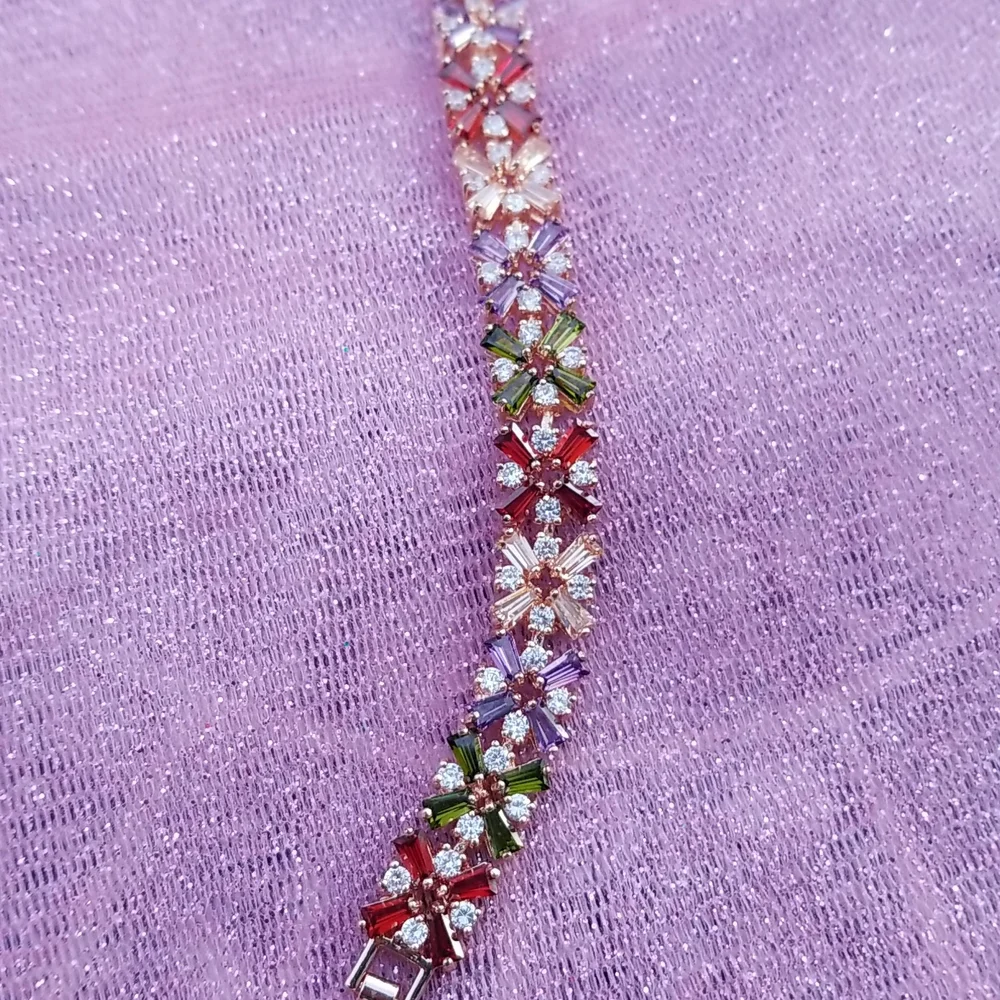 Gold Plated Multicolor Cubic Zirconia Gemstone Bracelet NWOT - Picture 3 of 10